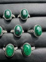 Natural Malachite Adjustable Stainless Steel Ring – Oval Gemstone Cabochon Ring