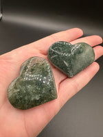 Green Mica in Quartz Heart | Polished Natural Crystal Heart | Green Mica Quartz Pocket Stone