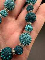 Turquoise & Teal Rhinestone Round Bead Strand with Silver Spacer Rings