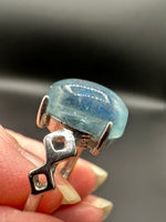 Natural Aquamarine Adjustable Stainless Steel Ring – Genuine Aquamarine Cabochon Ring