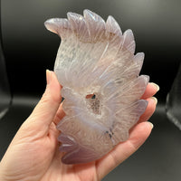 Druzy Dendrite Agate Geode Indigenous-Inspired Profile Headdress Carving #9