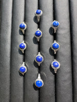 Natural Lapis Lazuli Adjustable Stainless Steel Ring – Round Blue Cabochon Crystal Ring