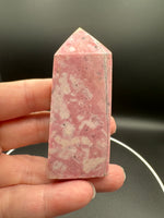 Rhodochrosite Four-Sided Tower #3 – Rose Pink, Cream & Tan Polished Crystal Point