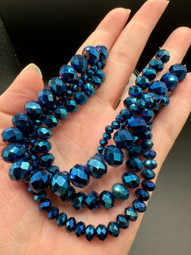 Metallic Midnight Blue Faceted Glass Rondelle Bead Strands – Mixed Sizes for Jewelry Making