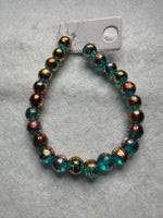 Aqua Confetti Glass Graduated Bead Strand – Metallic Round Jewelry Making Beads