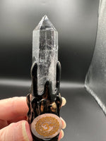 Natural Clear Quartz Decorative Crystal Broom with Om Symbol
