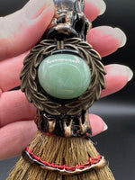 Green Fluorite & Aventurine Witch Broom – Crystal Altar Décor