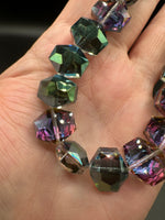 Iridescent Faceted Glass Bead Strand – Purple & Green Geometric Glass Beads for Jewelry Making