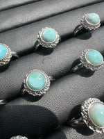 Natural Larimar Adjustable Stainless Steel Ring – Round Cabochon Gemstone Ring