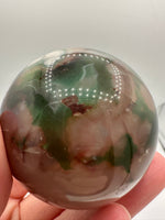 Green & Pink Flower Agate Sphere with Druzy