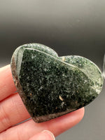 Green Mica in Quartz Heart | Polished Natural Crystal Heart | Green Mica Quartz Pocket Stone