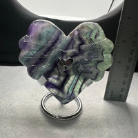 Rainbow Fluorite Decorative Carved Heart with Stand #4