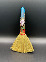 Blue Apatite & Amethyst Witch Broom with Crystal Cluster