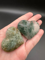 Green Mica in Quartz Heart | Polished Natural Crystal Heart | Green Mica Quartz Pocket Stone