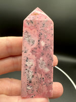 Rhodochrosite Four-Sided Tower #6 – Rose Pink, Cream & Black Matrix Crystal Point
