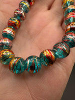 Aqua Confetti Glass Graduated Bead Strand – Metallic Round Jewelry Making Beads
