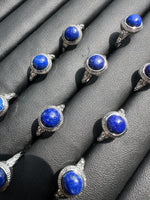 Natural Lapis Lazuli Adjustable Stainless Steel Ring – Round Blue Cabochon Crystal Ring