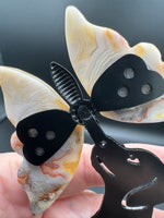 Assorted Natural Crystal Butterfly Wings with Decorative Dog Metal Stand