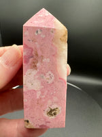 Rhodochrosite Four-Sided Tower #7 – Pink & Cream Natural Mineral Patterns