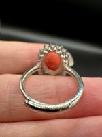 Natural Rhodochrosite Adjustable Stainless Steel Ring – Oval Pink Gemstone Halo Ring