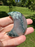 Moss Agate Carved Moon #3