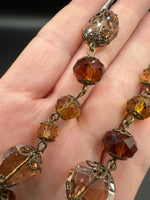 Amber & Champagne Faceted Glass Bead Strand with Antique Brass-Tone Metal