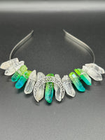 Clear Quartz & Blue Green Aura Crystal Crown Headband – Crescent Moon