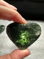 Green Mica in Quartz Heart | Polished Natural Crystal Heart | Green Mica Quartz Pocket Stone