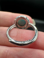 Natural Larimar Adjustable Stainless Steel Ring – Round Cabochon Gemstone Ring