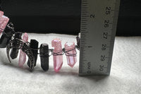 Pink & Black Handmade Natural Crystal Crown Headband – Aura-Coated Crystal Points & Crescent Moon