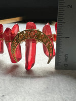 Red & Gold Natural Crystal Crown Headband – Aura-Coated Quartz & Crescent Moon