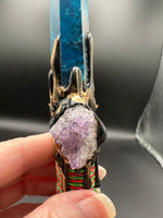 Blue Apatite & Amethyst Witch Broom with Crystal Cluster