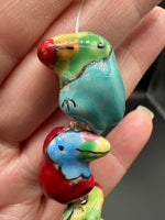 Colorful Ceramic Bird Bead Strand – Hand Painted Glazed Novelty Birds – Jewelry Making & Craft Supplies