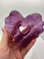 Purple Fluorite Decorative Carved Heart with Stand #7