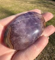 Amethyst Mixed with Stripe Agate Palm Stone #5 (small rainbows)
