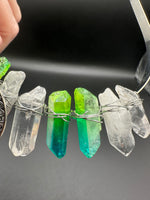Clear Quartz & Blue Green Aura Crystal Crown Headband – Crescent Moon