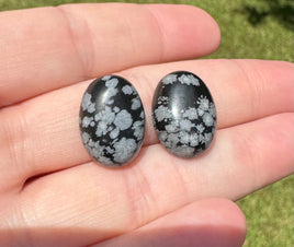 Snowflake Obsidian 18x13mm Oval Cabochon Pair