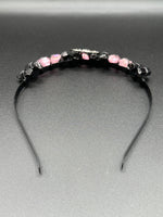Pink & Black Handmade Natural Crystal Crown Headband – Aura-Coated Crystal Points & Crescent Moon