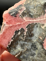 Natural Rhodochrosite Slab #15 – Rosy Pink Mineral Specimen with Dramatic Dark Matrix