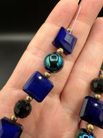 Cobalt Blue Glass Bead Strand with Iridescent & Black Faceted Accents