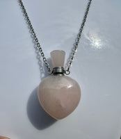 Rose Quartz Heart Shape Perfume/Essential Oil Bottle Necklace