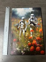 Storm Troopers in a Field of Flowers Framed Canvas Print