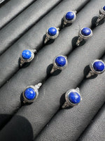 Natural Lapis Lazuli Adjustable Stainless Steel Ring – Round Blue Cabochon Crystal Ring