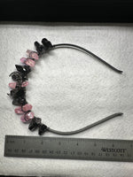 Pink & Black Handmade Natural Crystal Crown Headband – Aura-Coated Crystal Points & Crescent Moon