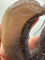 Amethyst Agate Heart Wings Carving with Stand #1