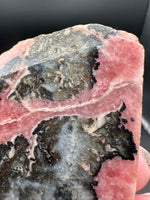Natural Rhodochrosite Slab #15 – Rosy Pink Mineral Specimen with Dramatic Dark Matrix