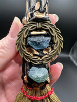 Natural Clear Quartz & Fluorite Decorative Crystal Broom with Rainbow