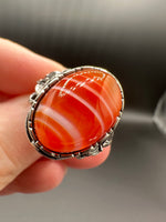Vintage Style Carnelian Stainless Steel Adjustable Ring #6