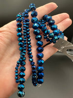 Metallic Midnight Blue Faceted Glass Rondelle Bead Strands – Mixed Sizes for Jewelry Making