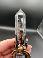 Natural Clear Quartz & Fluorite Decorative Crystal Broom with Rainbow